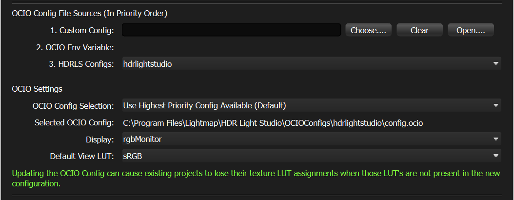 OCIO Settings in Preferences panel OCIO Settings in Preferences panel