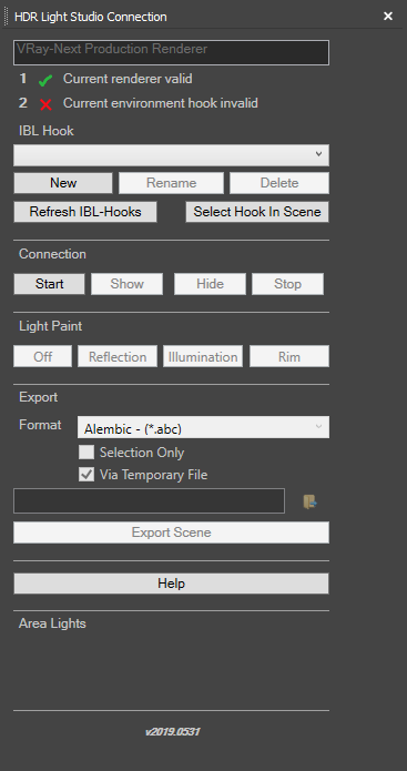 Figure 3: HDR Light Studio Connection panel