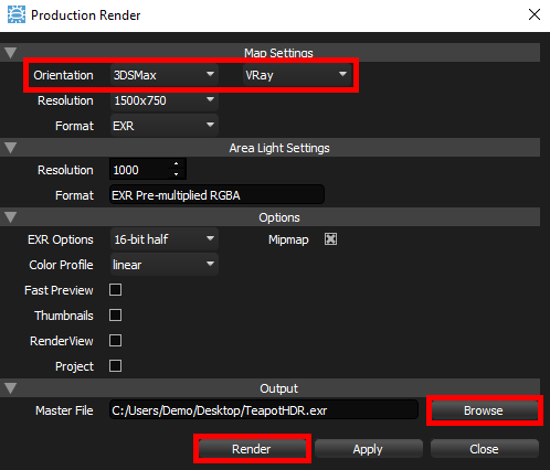 Figure 29: Production Render Panel