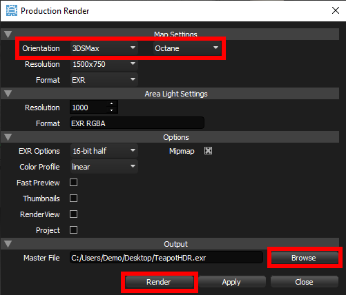 Figure 28: Production Render Panel