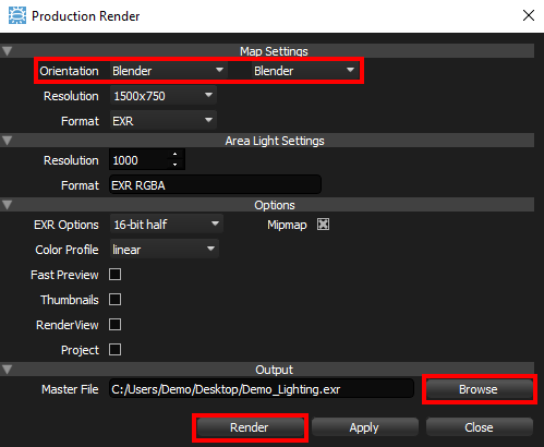 Figure 22: Production Render Panel