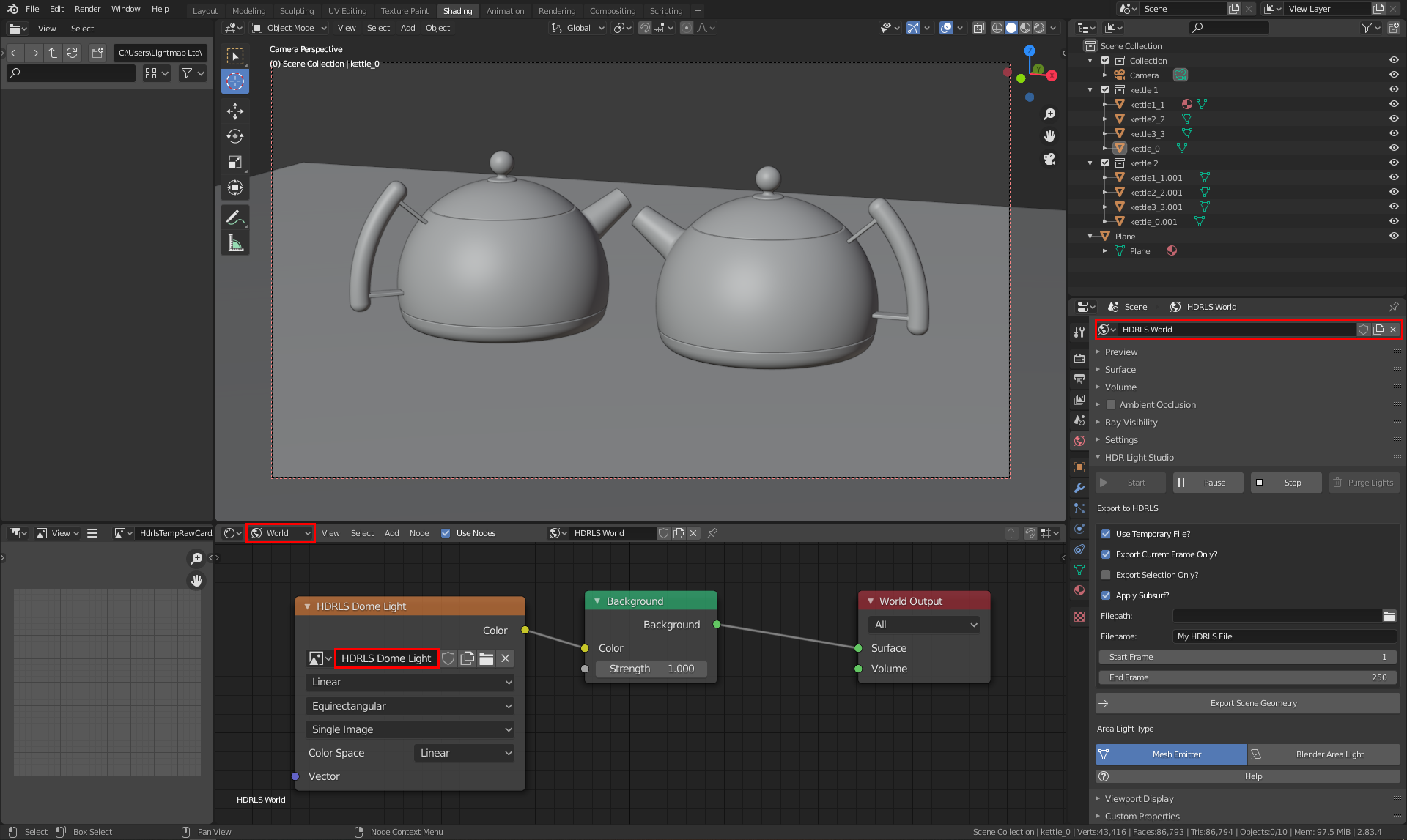 Figure 4: Shader network created for HDRLS World