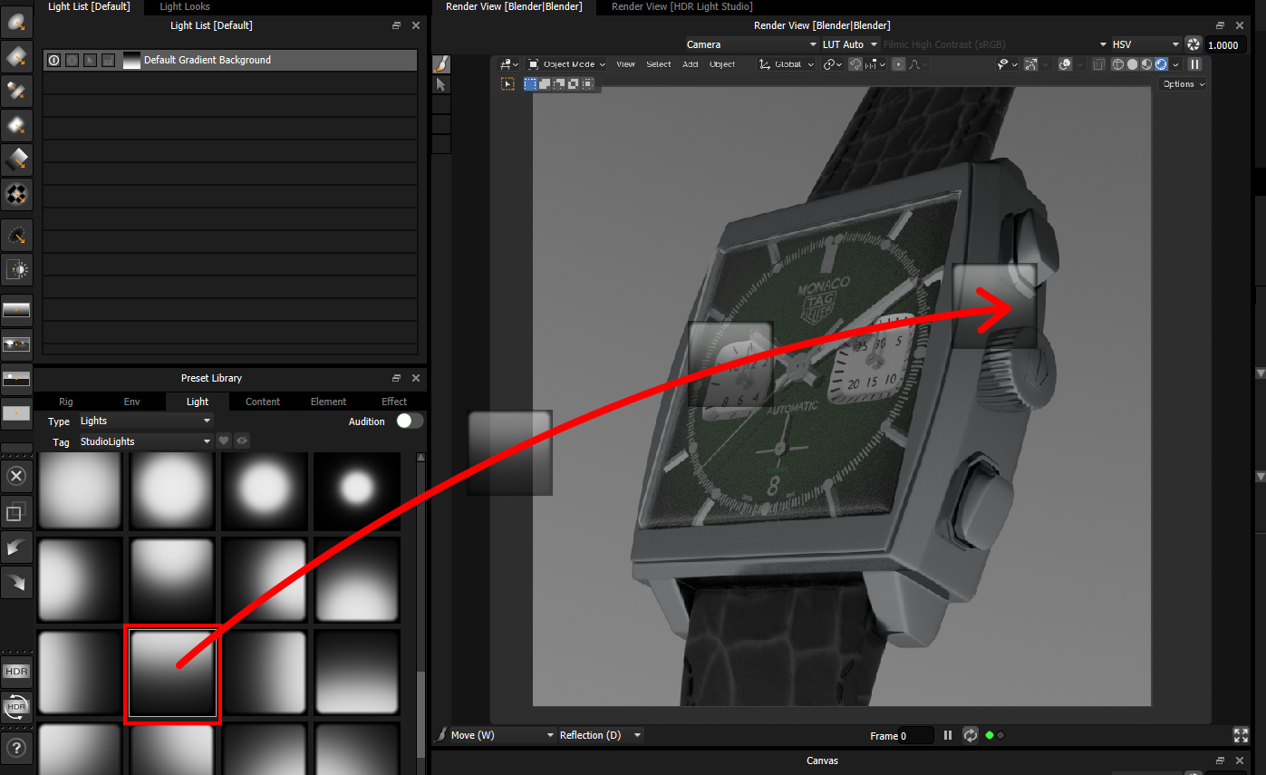 Figure 8: Dragging and dropping a Preset Light onto the 3D model.