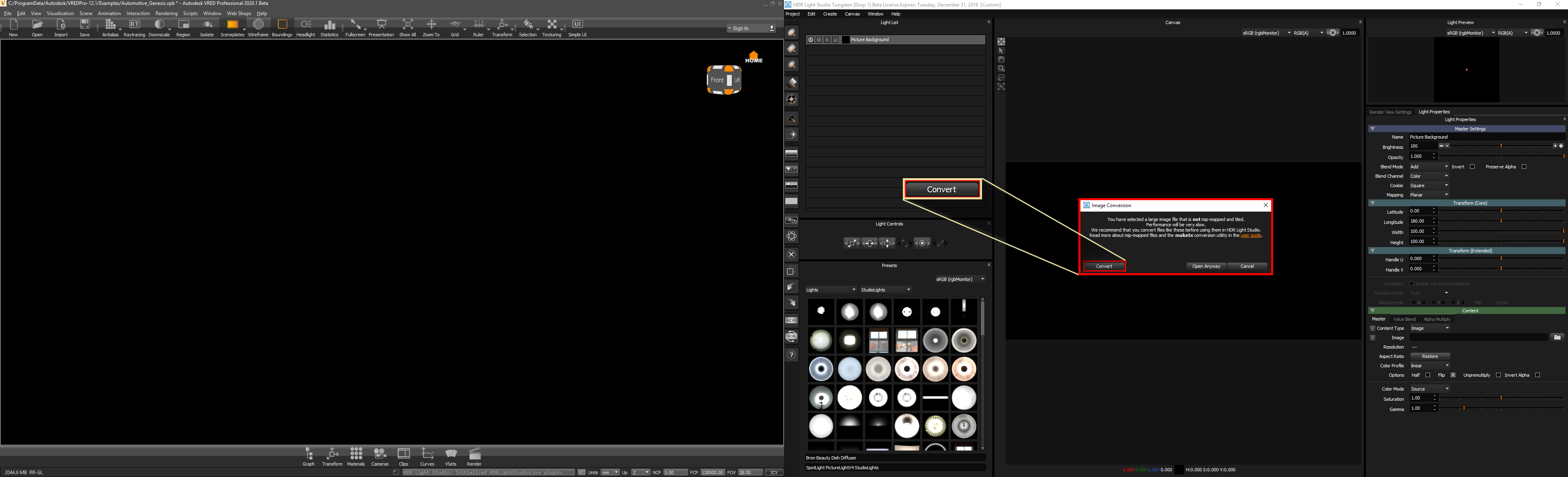 Figure 7: Image Conversion window is prompted upon trying to load a HDRI map that is not mip-mapped