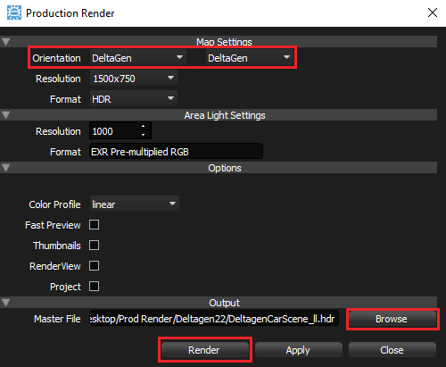 Production Render Panel