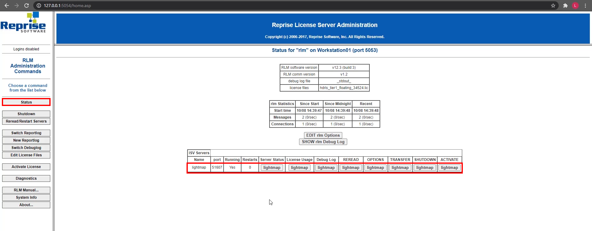 Figure 24: Viewing the status of the floating licenses