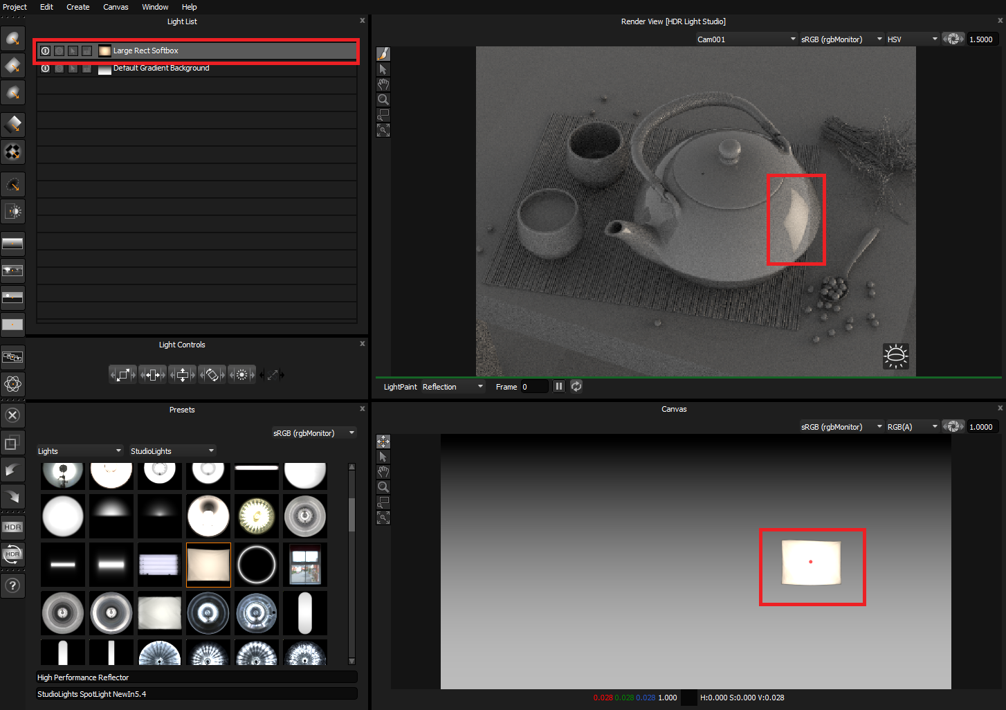 Figure 16: HDR Light Sutido interface after creating a light