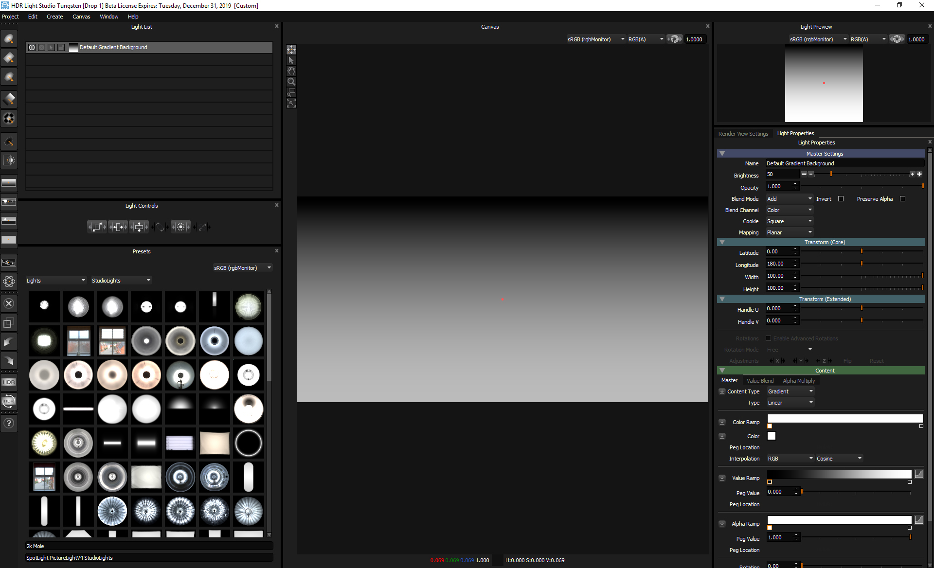 Figure 12: HDR Light Studio on start-up (right)