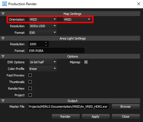 Figure 26: Setting the map orientation to VRED.