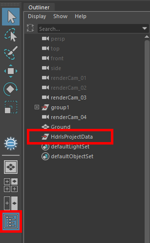 Figure 9: HdrlsProjectData node shown in the outliner