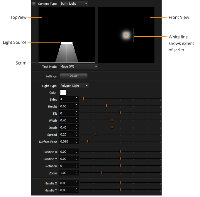 scrim light UI labelled