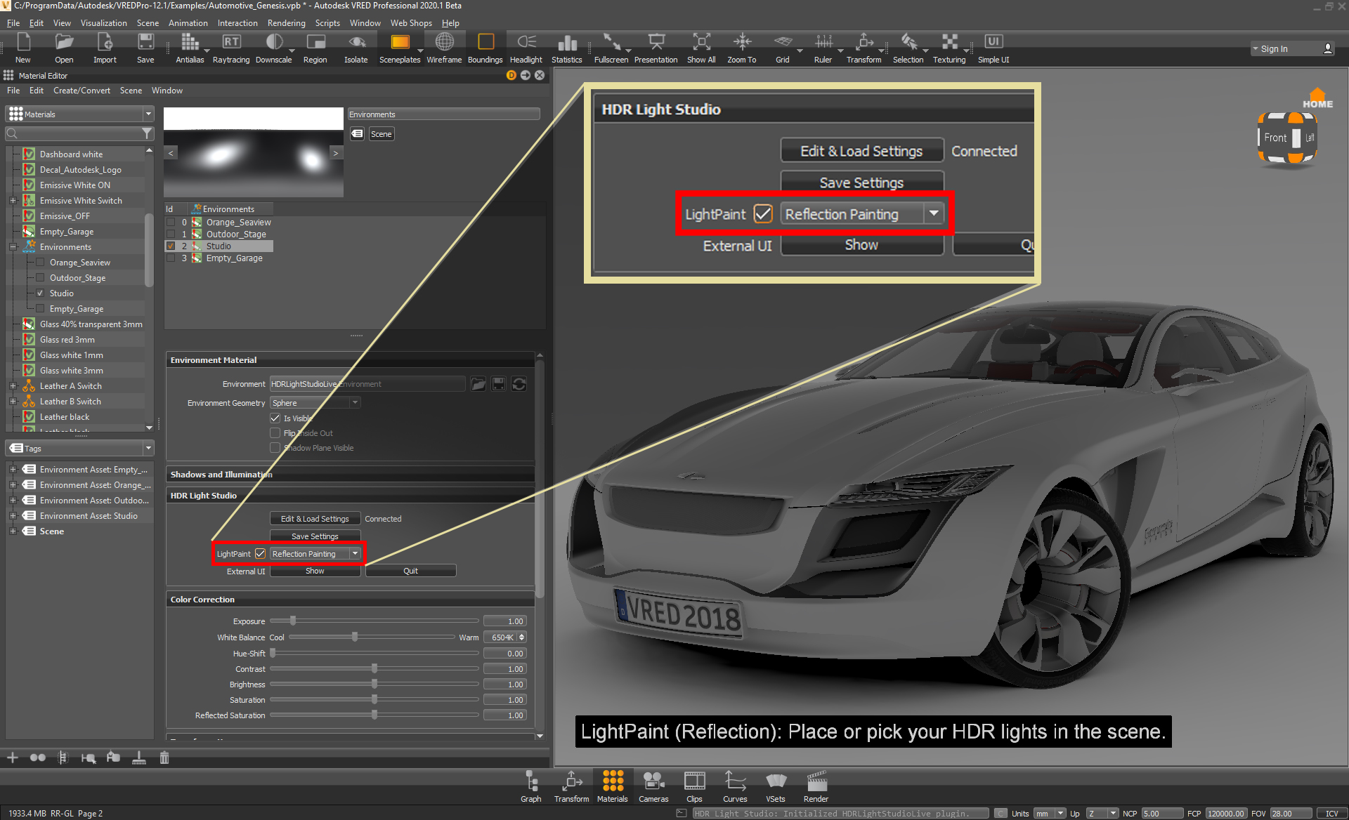 Figure 14: Enabling LightPaint within VRED