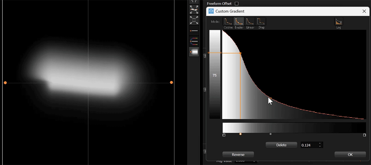 Symmetry off, adjusting the blue offset falloff