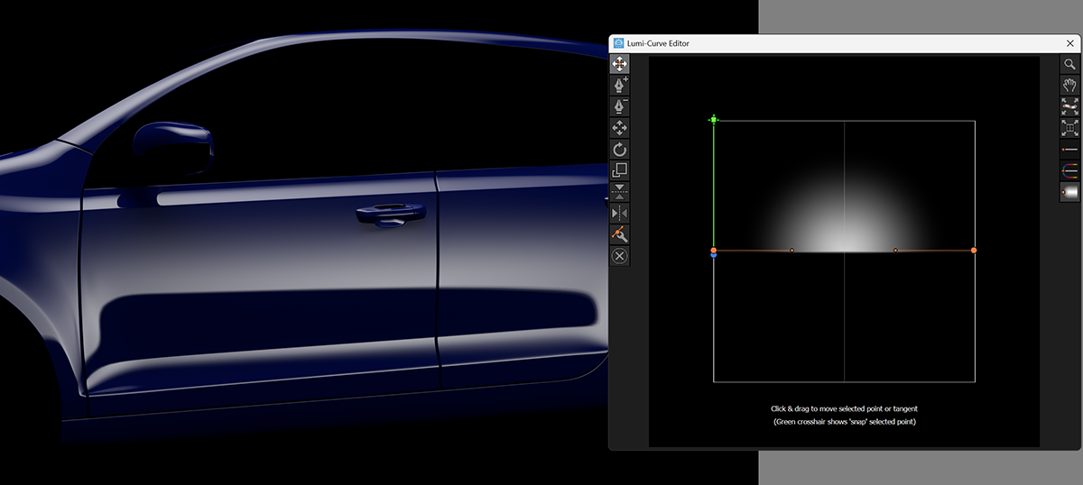 Lumi-Curve with settings replicating a soft round light cut in half.