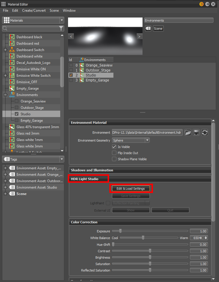 Figure 11: Expanding HDR Light Studio section then starting up HDR 