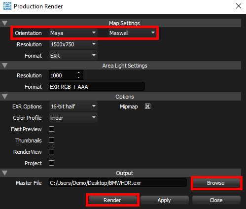 Figure 29: Production Render Panel