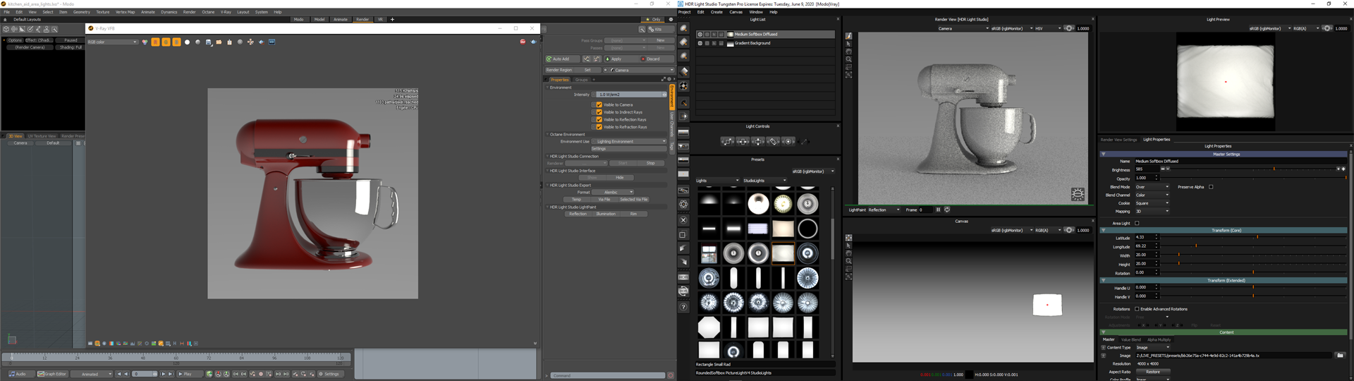 Figure 18: V-Ray Frame Buffer inside MODO (left) running with HDR Light Studio (right) 