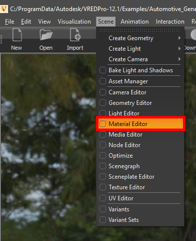 Figure 5: Opening Material Editor (method two)