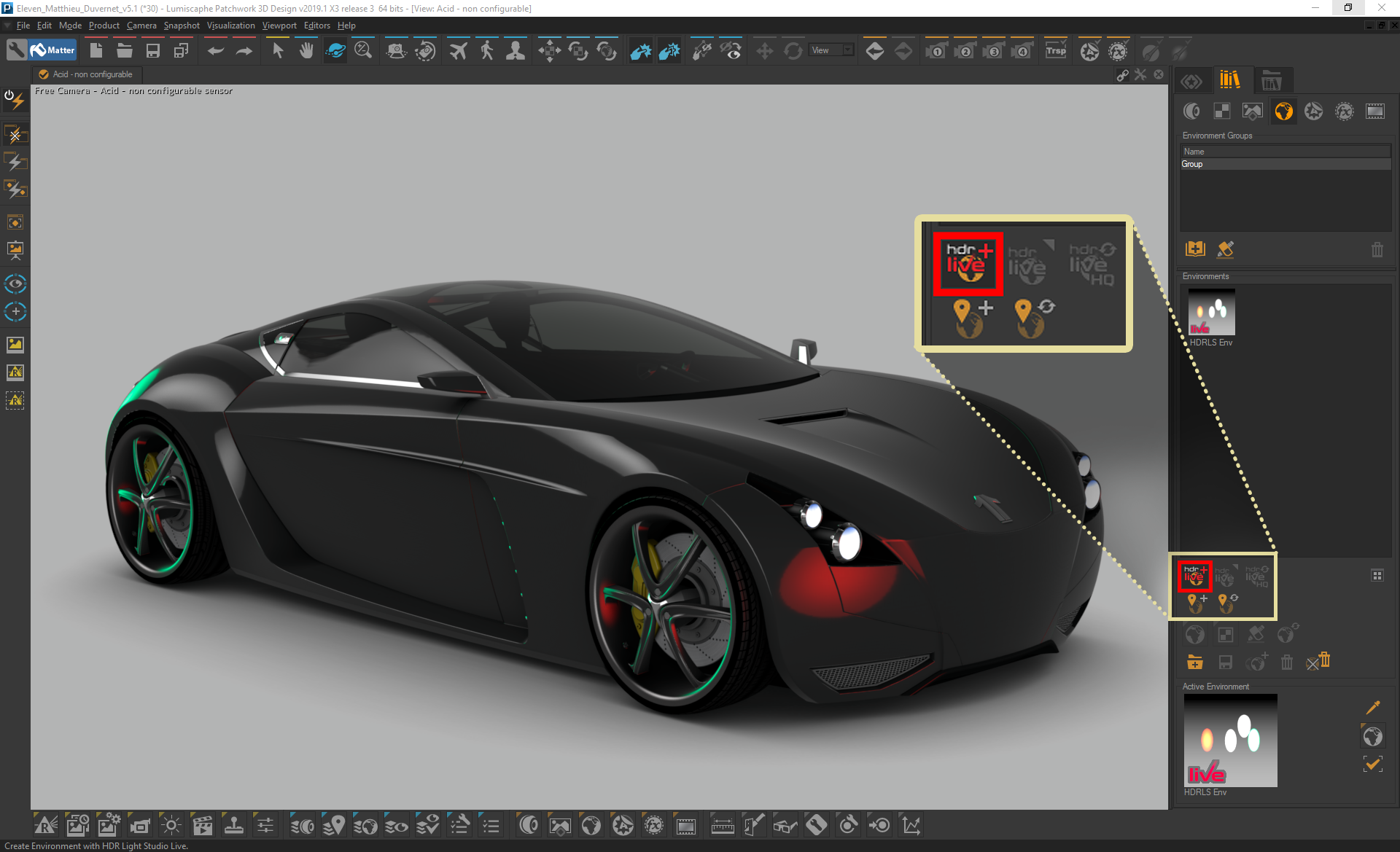 Figure 9: Creating a new environment and starting HDR Light Studio connection 