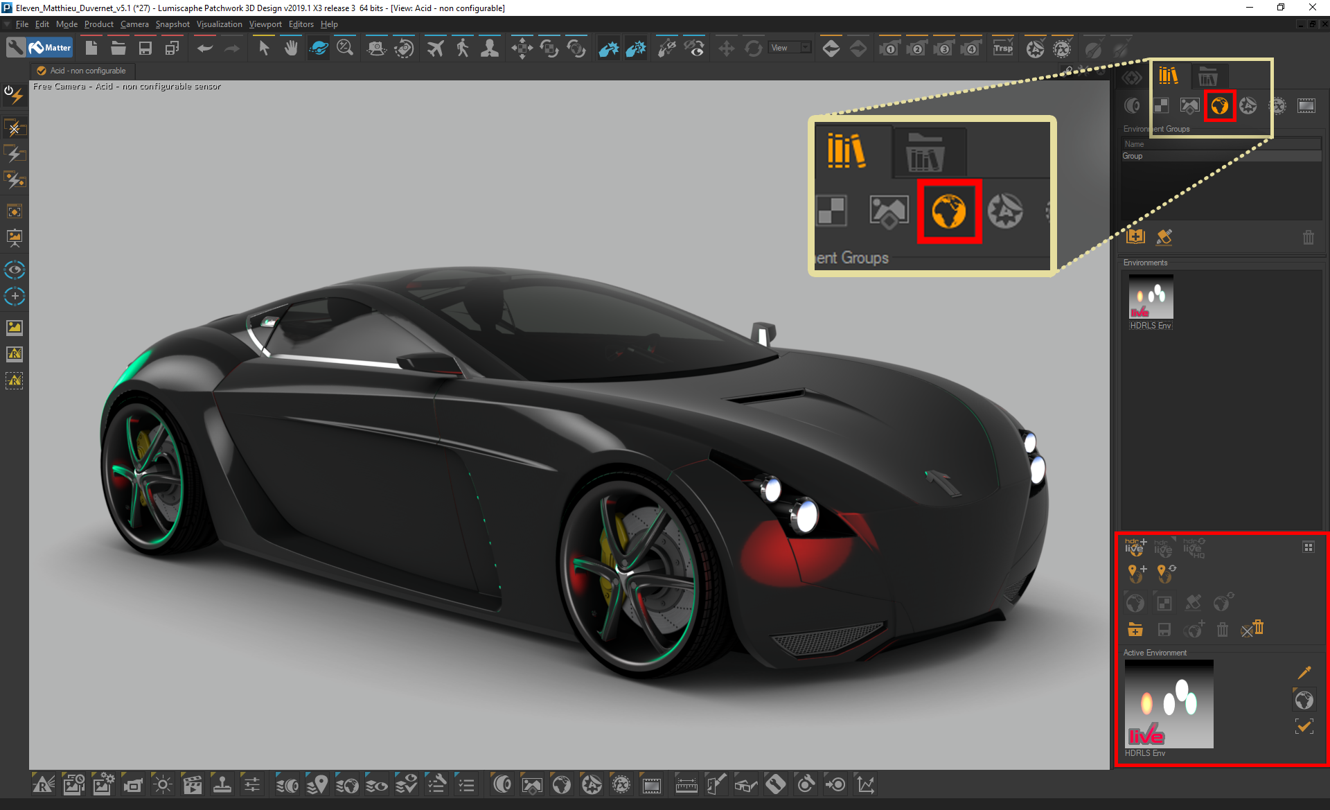 Figure 7: Accessing HDR Light Studio connection through the Environment Library