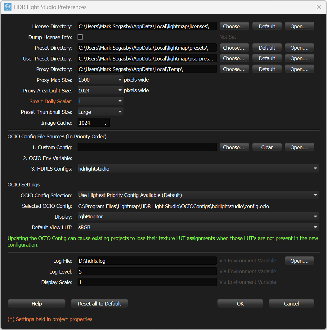 Preferences Dialog 