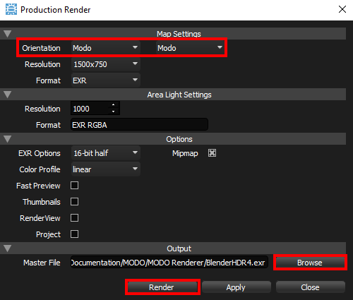 Figure 26: Production Render Panel