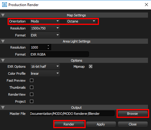 Figure 27: Production Render panel