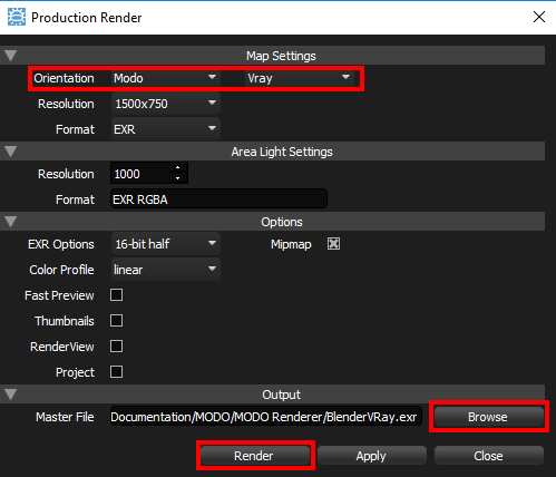 Figure 25: Production Render Panel