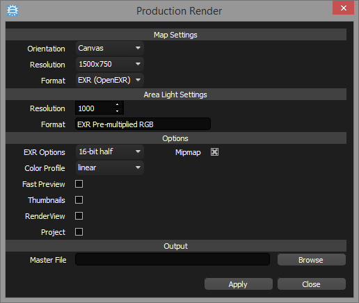 Production Render dialog 