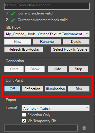 Figure 23: LightPaint tools in the HDR Light Studio Connection Panel