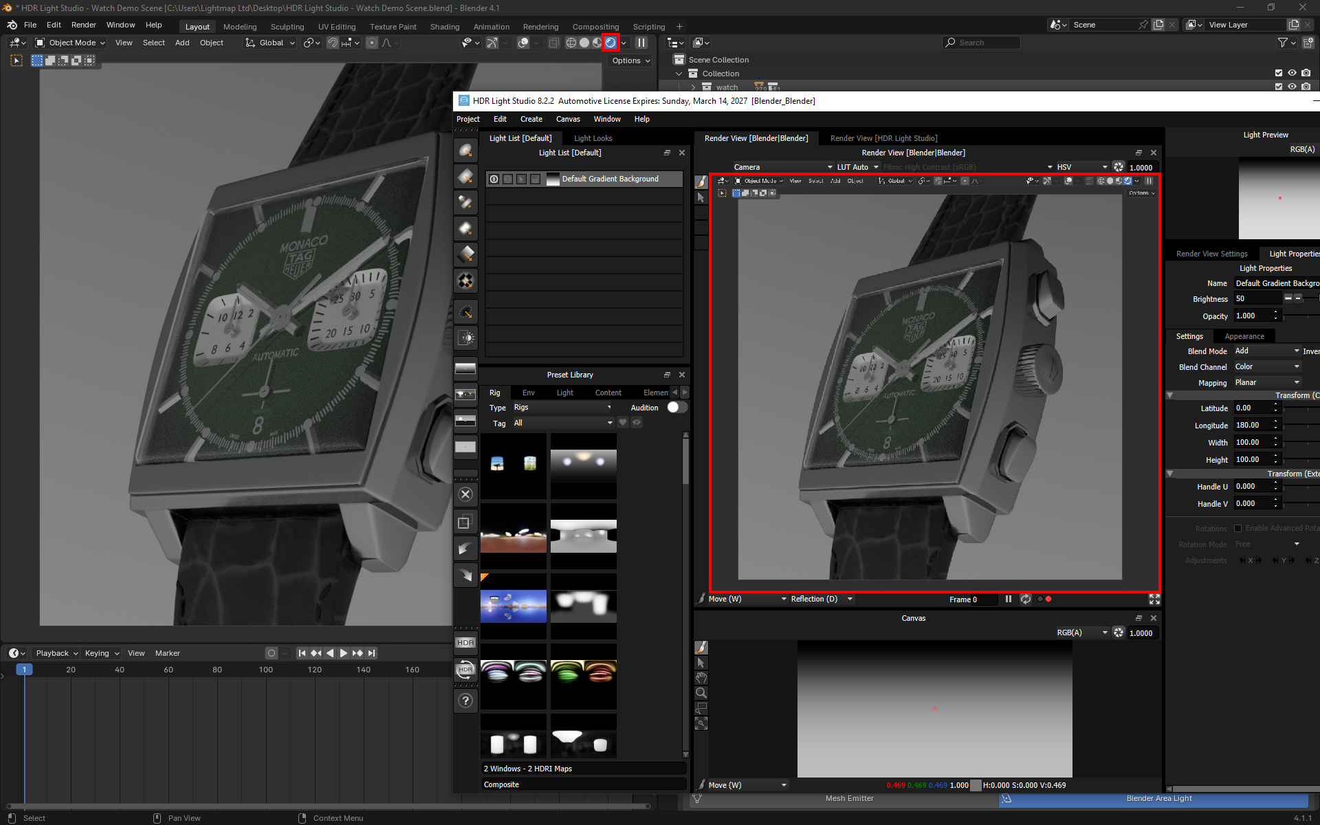 Figure 6: Blender Viewport streaming into HDR Light Studio interface
