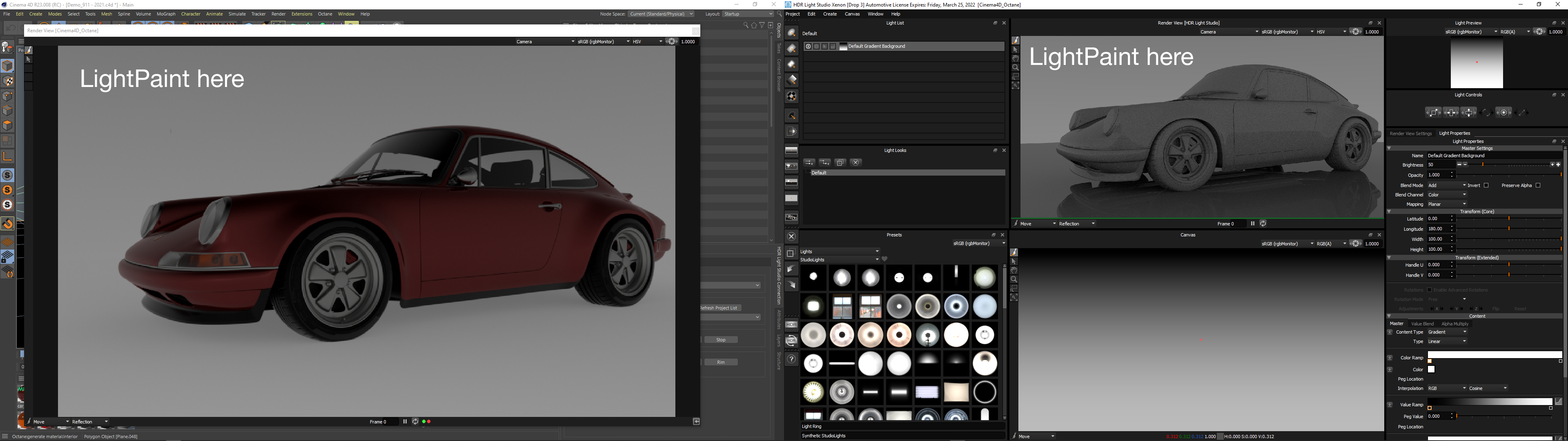 Left: Cinema 4D with HDR Light Studio Render View on top   Right: HDR Light Studio