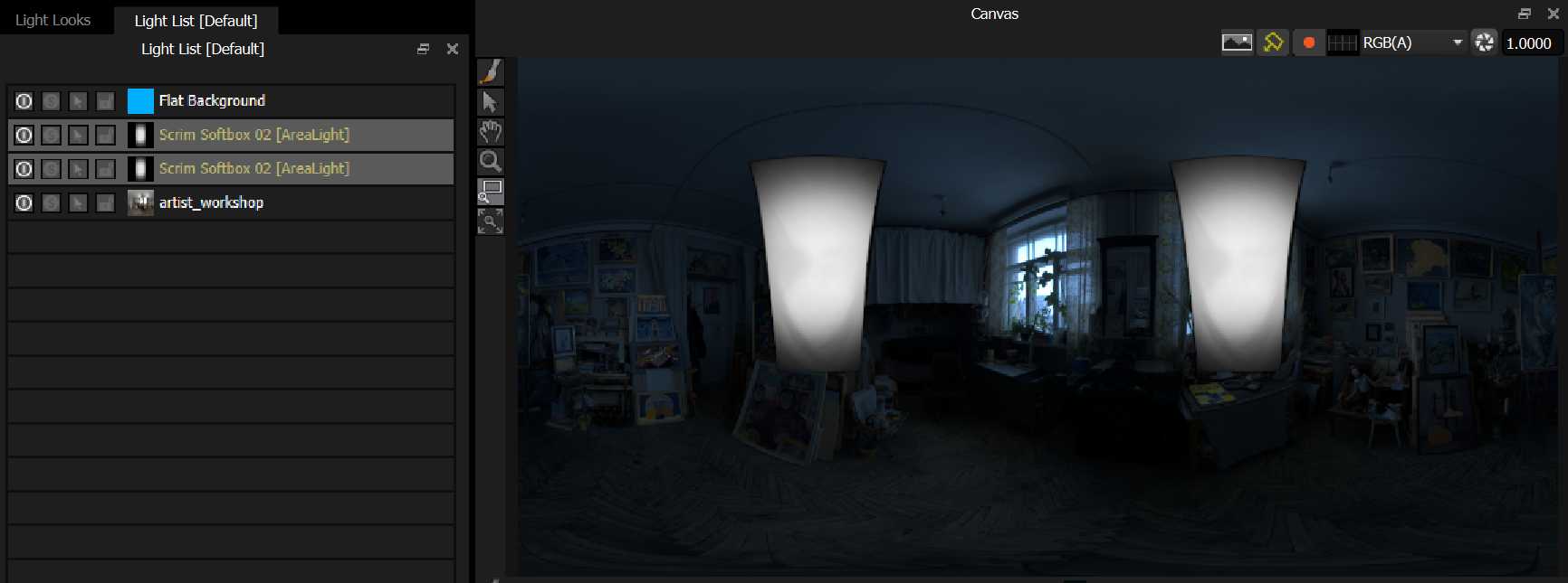 See how the full map blue colorizing light is not affecting the color of the area lights on the Canvas. See how the full map blue colorizing light is not affecting the color of the area lights on the Canvas.