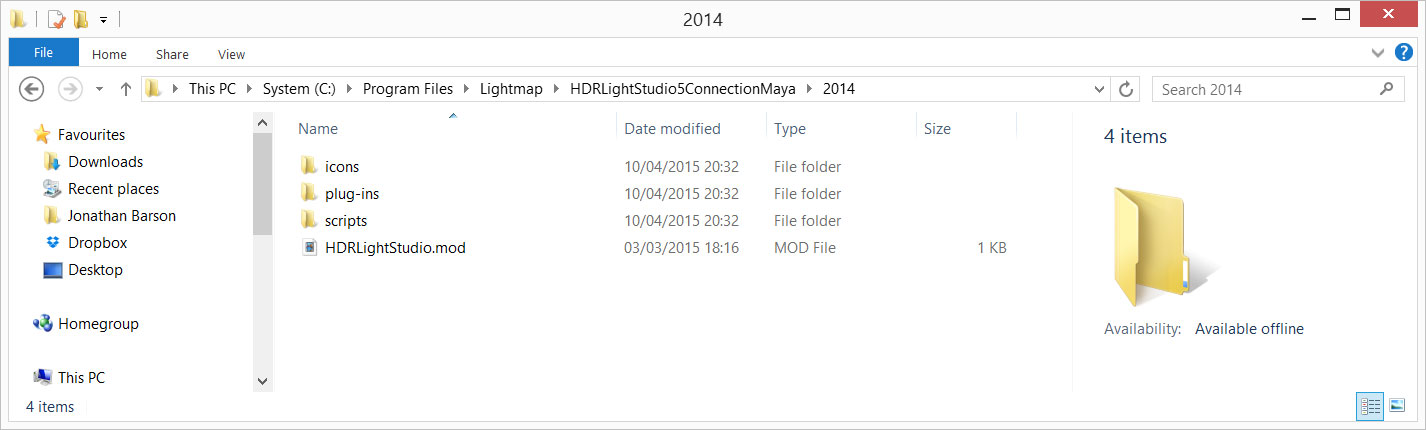 Plug-in directory for Maya 2014 