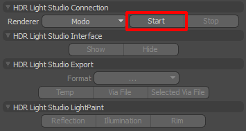 Figure 6: Starting HDR Light Studio connection