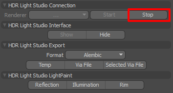 Figure 26: Stopping the HDR Light Studio connection