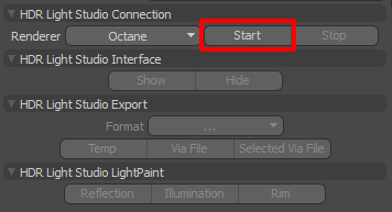 Figure 6: Starting HDR Light Studio connection