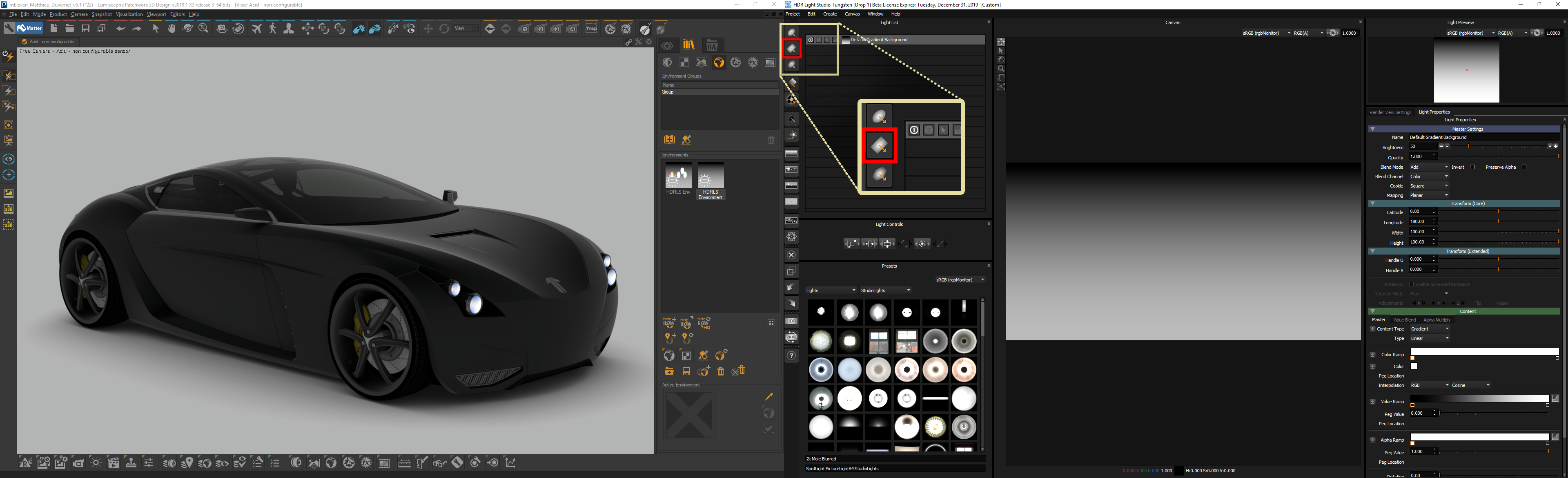 Figure 15:  Selecting a Rect Light from the toolbar on the left in HDR Light Studio 