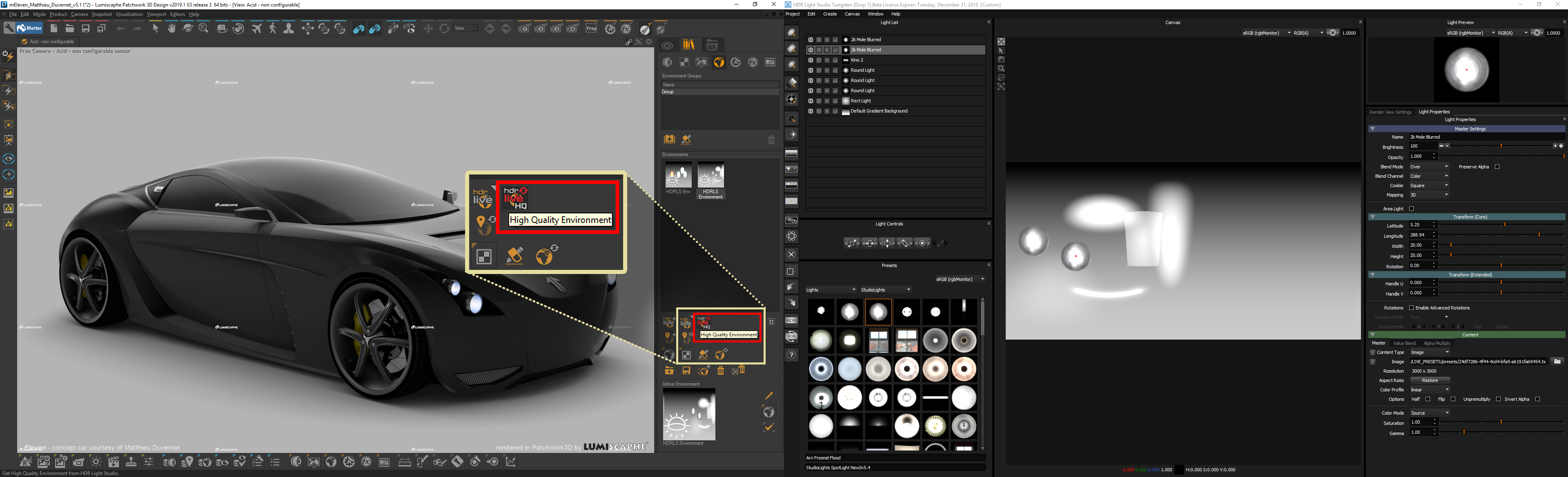 Figure 20: Render button for the HDR Light Studio connection