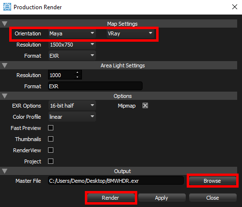 Figure 28: Production Render Panel