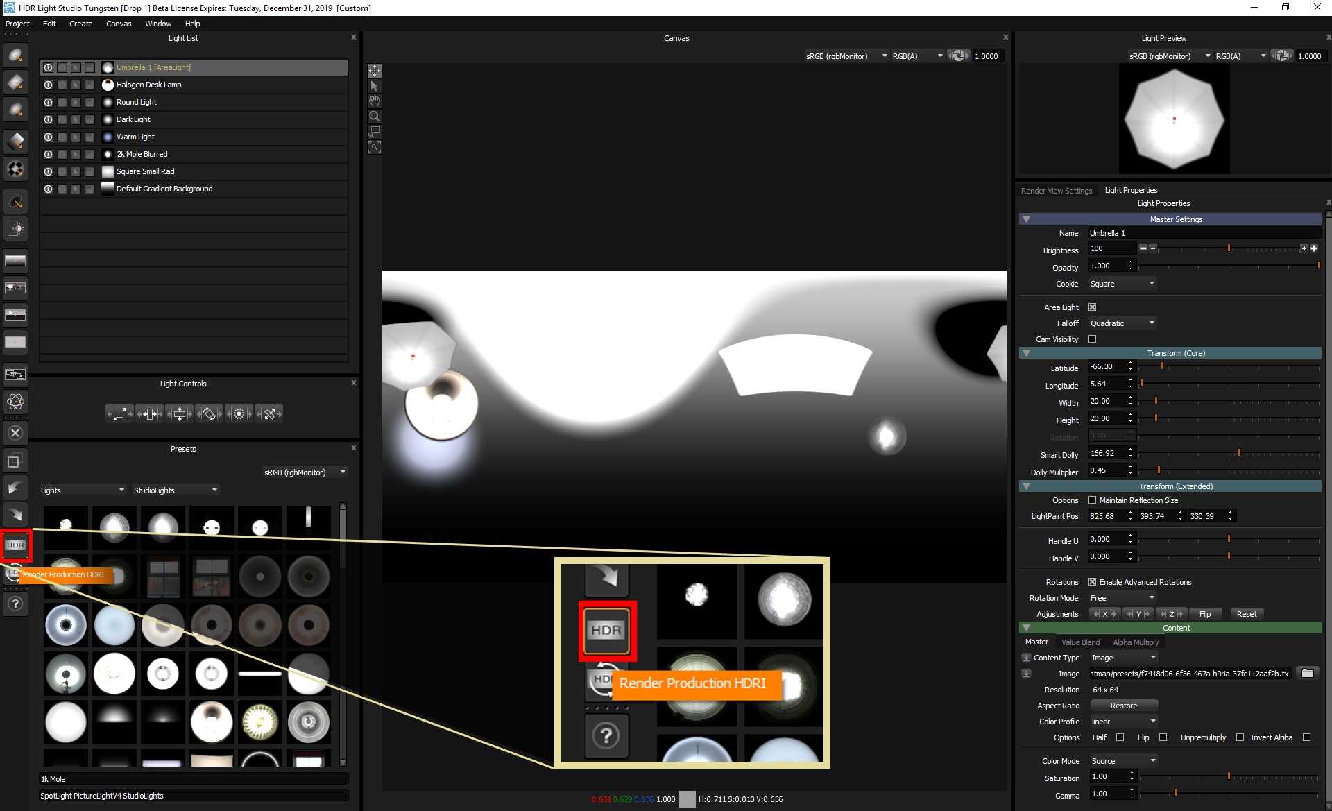 Figure 25: Clicking on the 'Render Production HDRI icon' to render the HDRI map file.