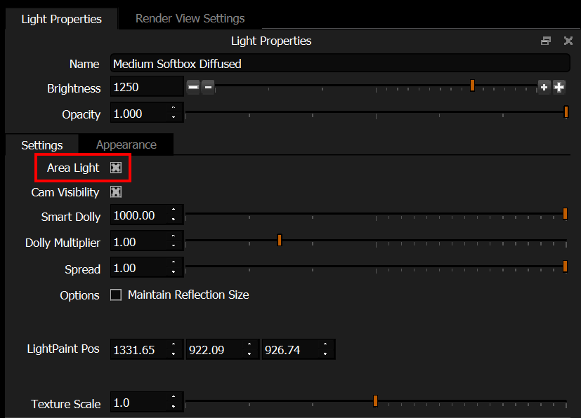 Area Light setting Area Light setting