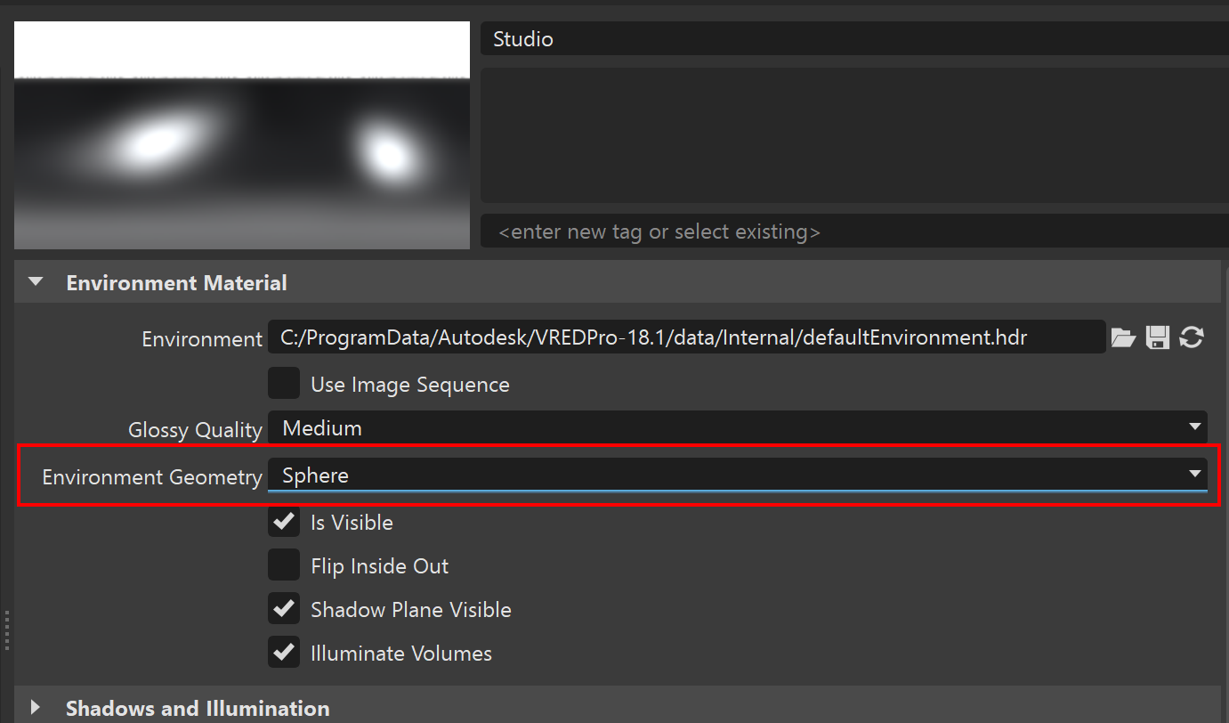 Environment Geometry set to Sphere Environment Geometry set to Sphere